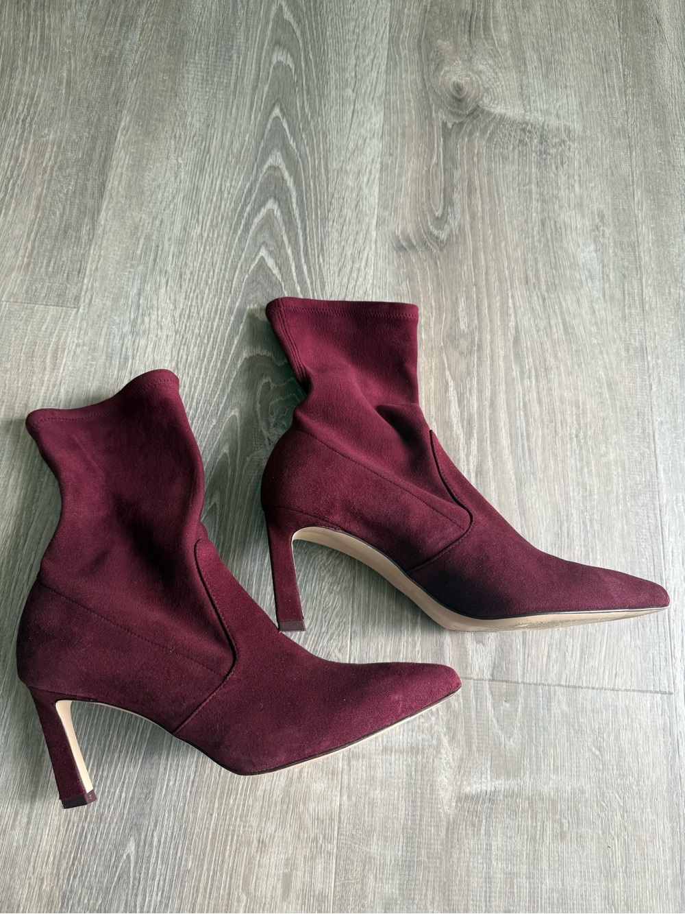 Stuart Weitzman Burgundy Stretch Pointed Sock Booties